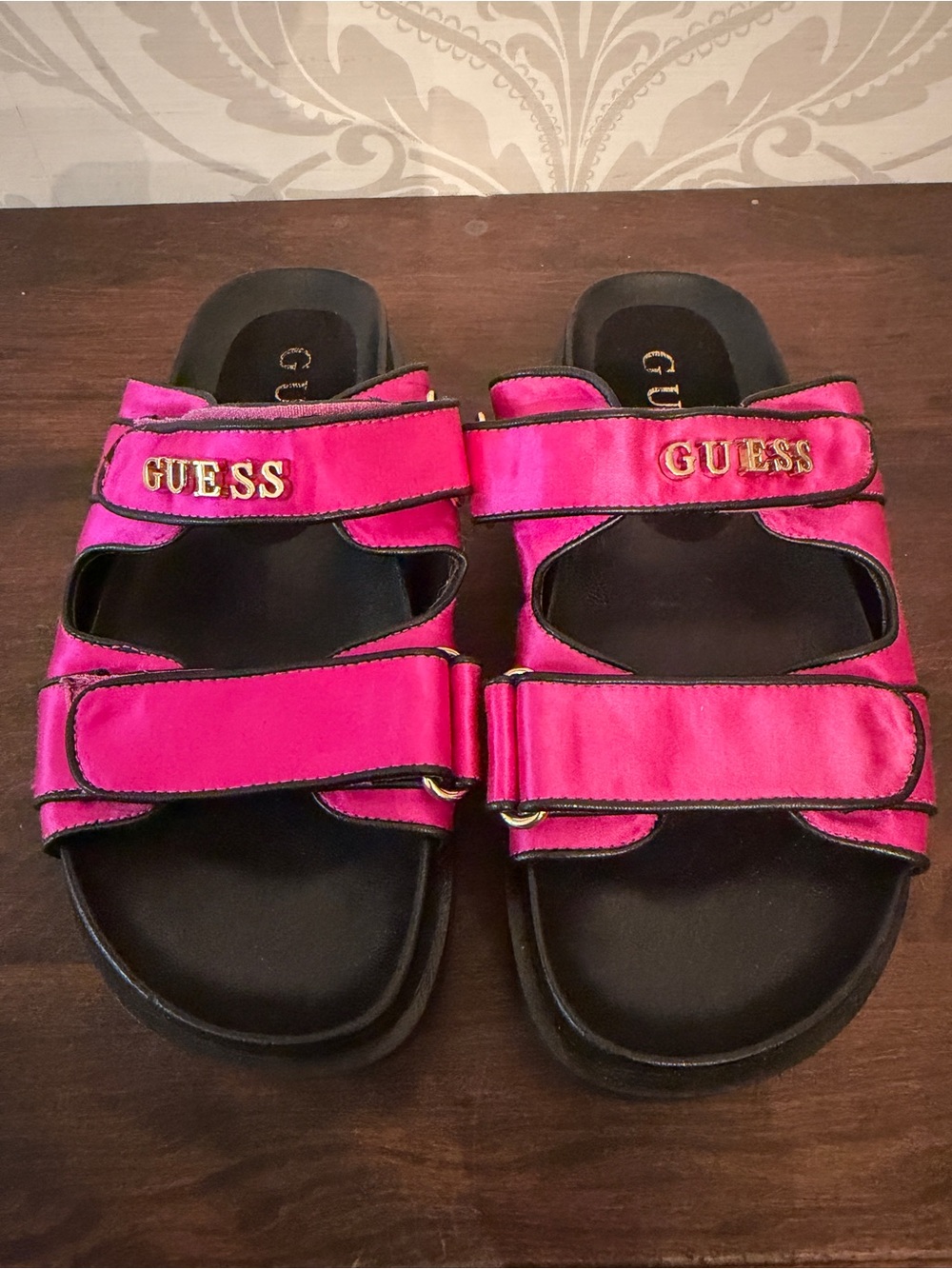 GUESS Hot Pink Double-Strap Slide Sandals